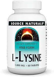Source Naturals L-Lysine Free Form, 1,000 mg - Amino Acid Supplement Supports Energy & Formation of Collagen* - 50 Tablets