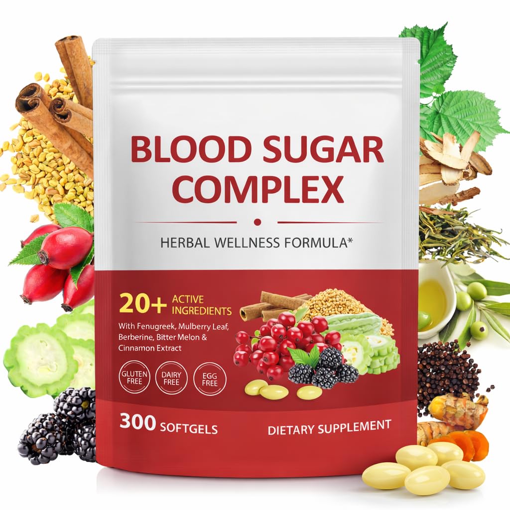 Blood Sugar Support Complex – 300 Softgels (10 Month Supply) – Herbal Formula with Berberine, Cinnamon & Chromium – Supports Healthy Glucose Levels – Non-GMO, Plant-Based