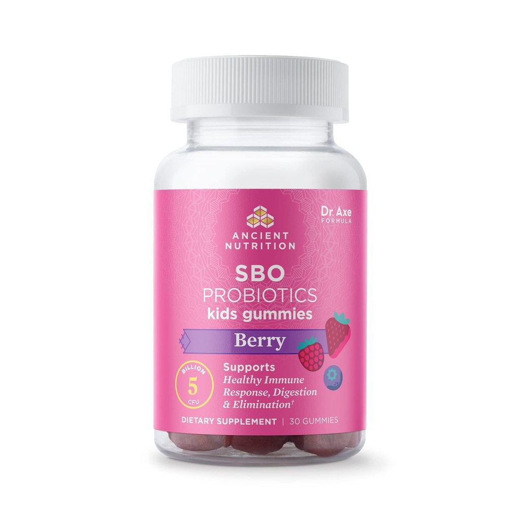 Ancient Nutrition Probiotics for Kids, Kids Probiotics Gummies, Berry, Supports Gut Health, 5B CFUs/Serving, Reduces Occasional Bloating and Constipation, 30 Count