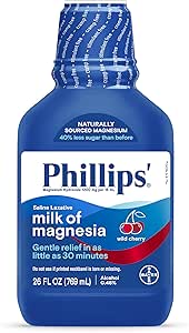 Phillips’ Milk of Magnesia Liquid Laxative, Wild Cherry Flavor, Stimulant Free, Cramp Free Relief of Occasional Constipation*, Effective in 30 minutes - 6 hours, #1 Milk of Magnesia Brand, 26 oz