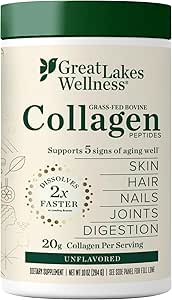 Great Lakes Wellness Collagen Peptides Poudre pour la peau, les cheveux, les ongles, les articulations et la digestion - Non aromatisé - Dissoudre rapidement Hydrolysé, non-OGM, Keto, Kosher - 10 oz