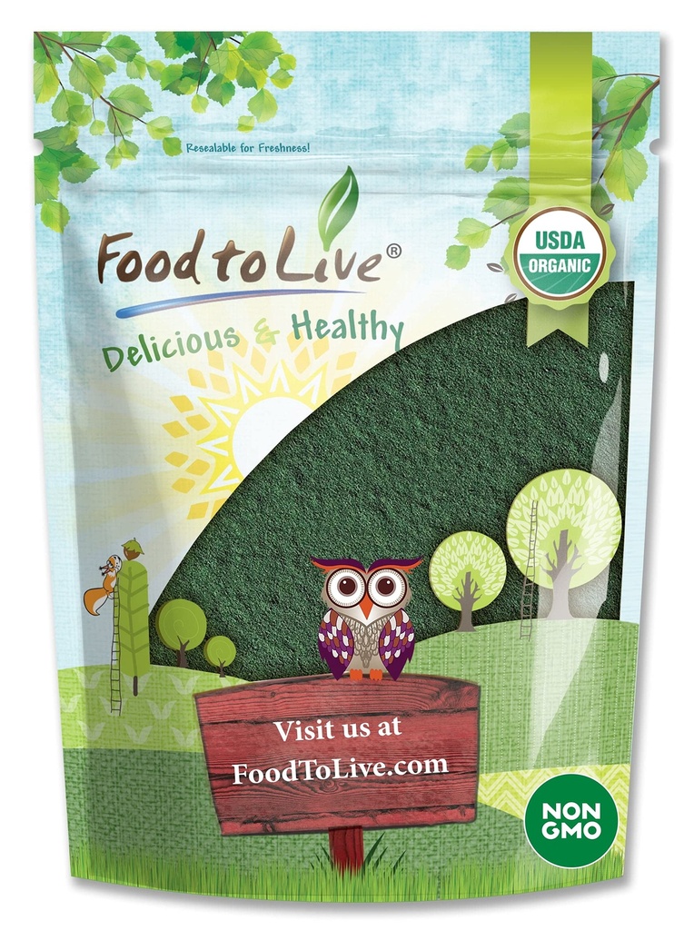 Food to Live - Organic Chlorella Powder, 8 Ounces — Non-GMO, Kosher, Raw Green Algae, Vegan Superfood, Bulk, Pure Vegan Green Protein, Great for Drinks, Broken Cell Wall