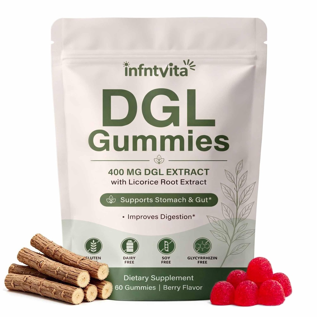 DGL Licorice Root Gummies 400mg – Deglycyrrhizinated Licorice Extract for Stomach & Gut Support – Digestive Comfort & Acid Relief Support – Vegan, Gluten Free, Berry Flavor – 60 Gummies