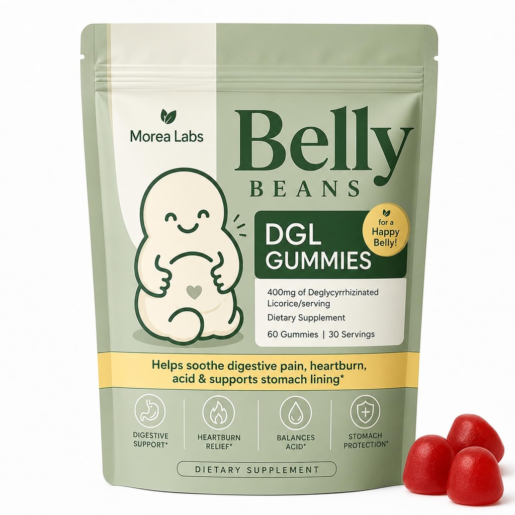 DGL Gummies - Belly Beans DGL Gummies, 400mg Deglycyrrhizinated Licorice Root Extract, Digestive Comfort Support, Berry Flavor, 60 Count (1PCS)