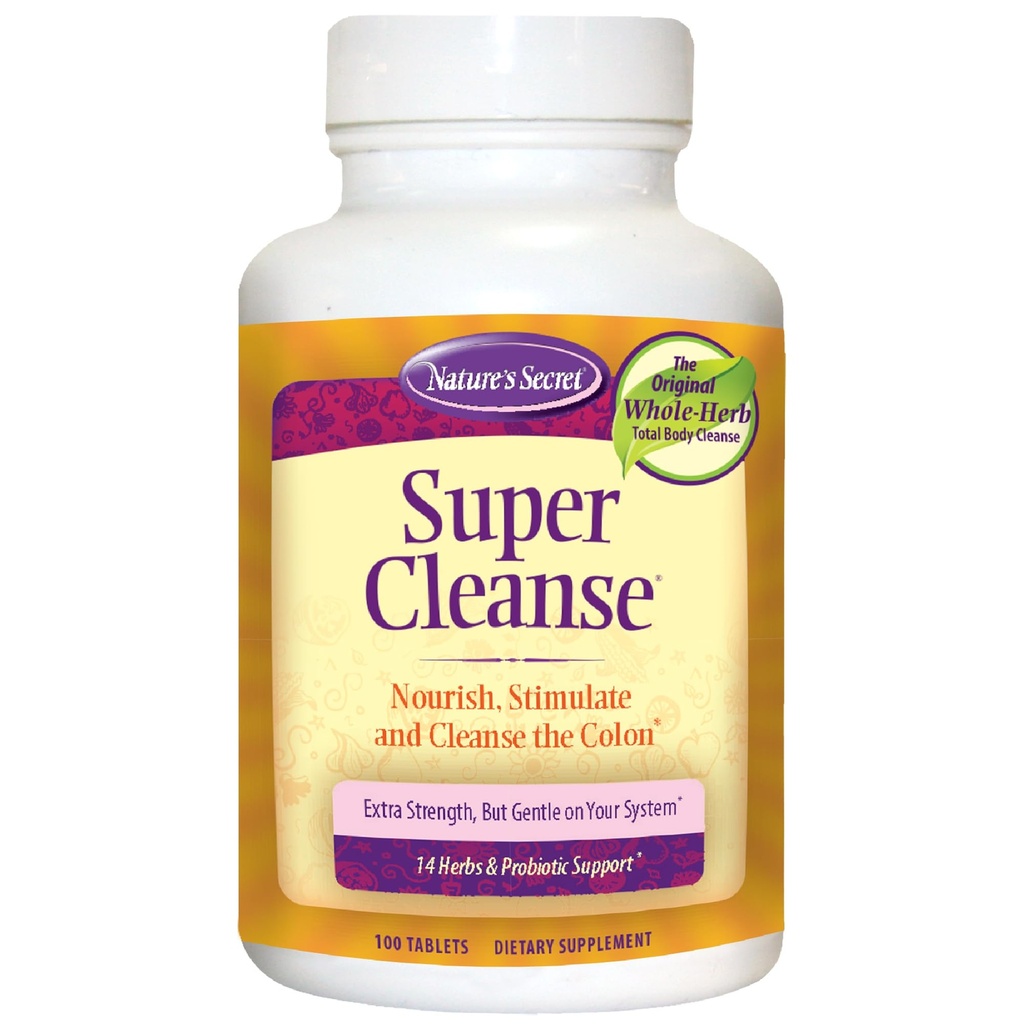 Natures Secret Super Cleanse - Extra Strength Colon Cleanse avec 14 herbes et soutien probiotique - Promotion Gut Health Detox Cleanse et soutien digestif Formule d'élimination douce - 100 comprimés (1 pack)