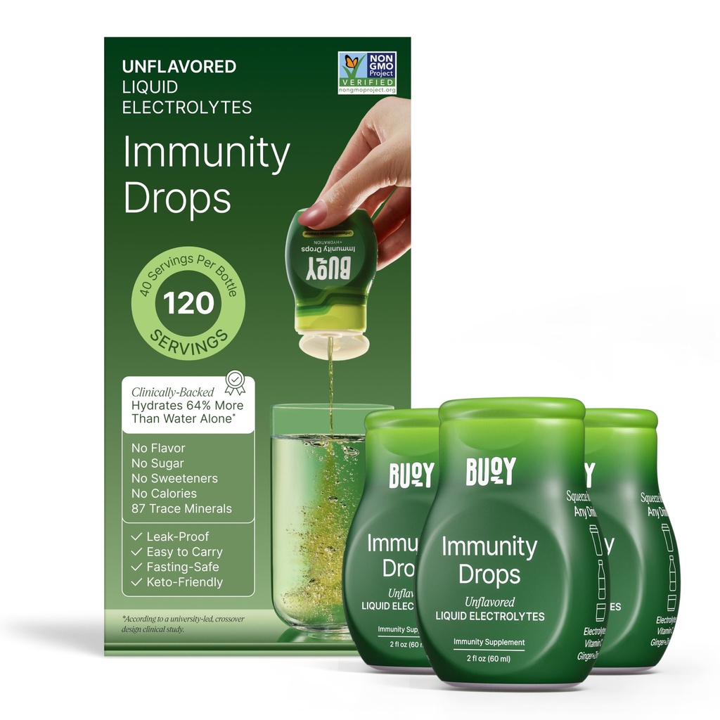 Buoy Immunity Electrolyte Drops - Year-Round System Support with 87 Trace Minerals for Seasonal Wellness, Recovery & Vitality - Unflavored Electrolytes - Sugar Free - No Sweeteners - 120 Servings