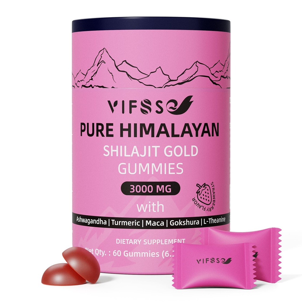 VIFSSG Shilajit Gummies, 3000 Mg Shilajit Pure Himalayan Organic with Ashwagandha, Turmeric Sugar-Free Gummies for Men and Women, Shilajit Supplement, Non-GMO Nature Shilajit for Energy, 60 Gummies
