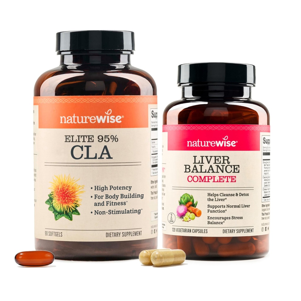 NatureWise [1] CLA 1300 - Non-Stimulating, Non-GMO - 90 Softgels[30-Day Supply] + [1] Liver Balance - Milk Thistle, Dandelion, Turmeric - 120 Capsules[60-Day Supply]
