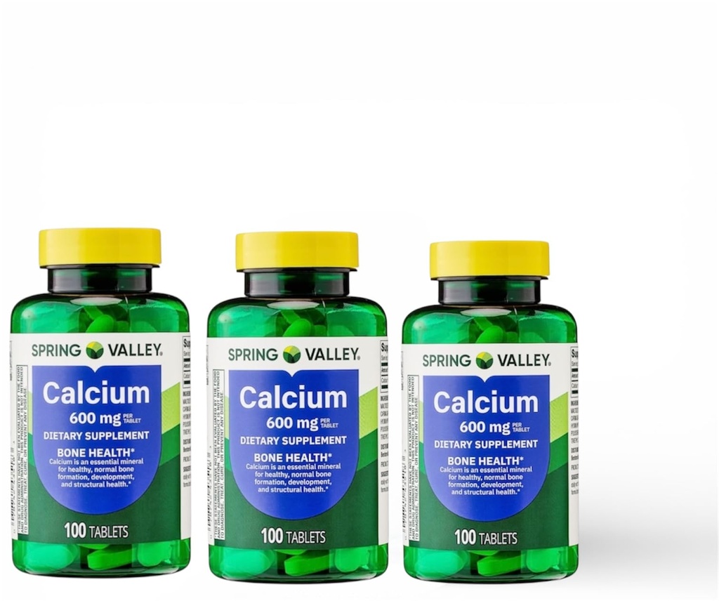 Spring - Valley Calcium 600mg Natural Bone Health Calcium - 100 Tablets Pack of 3