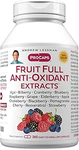ANDREW MOINSMAN Fruit Extraits anti-oxydants complets 360 Capsules - 14 Extraits naturels de fruits et de baies. Bilberry, canneberge, graines de raisin, grenade, resvératrol, et plus. Capsules faciles à avaler