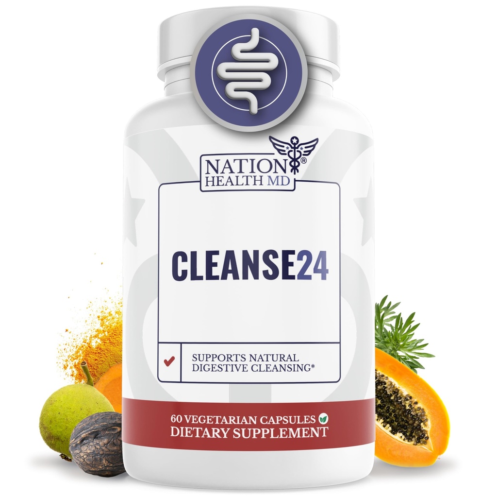 Cleanse24 - Nettoyage intestinal pour les humains avec Wormwood, Papaya, Noix Noire - Nettoyage intestinal à base de plantes, Nettoyage intestinal pour les hommes et les femmes, 60 Capsules
