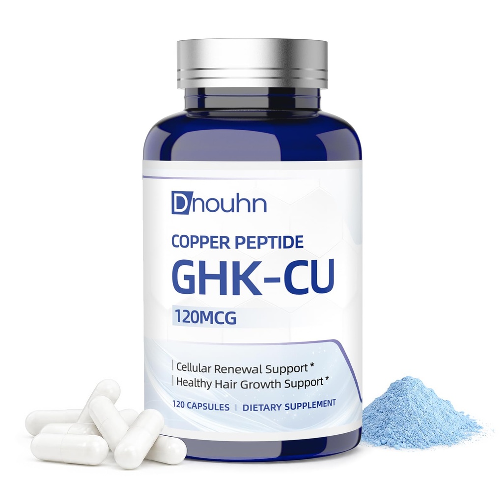 GHK-Cu Peptide Supplement – GHK-Cu Copper Peptide 120mcg, for Hair & Skin | Systemic Collagen, Elasticity & Tissue Repair | Fast- Absorbing, Vegan, 120 Capsules