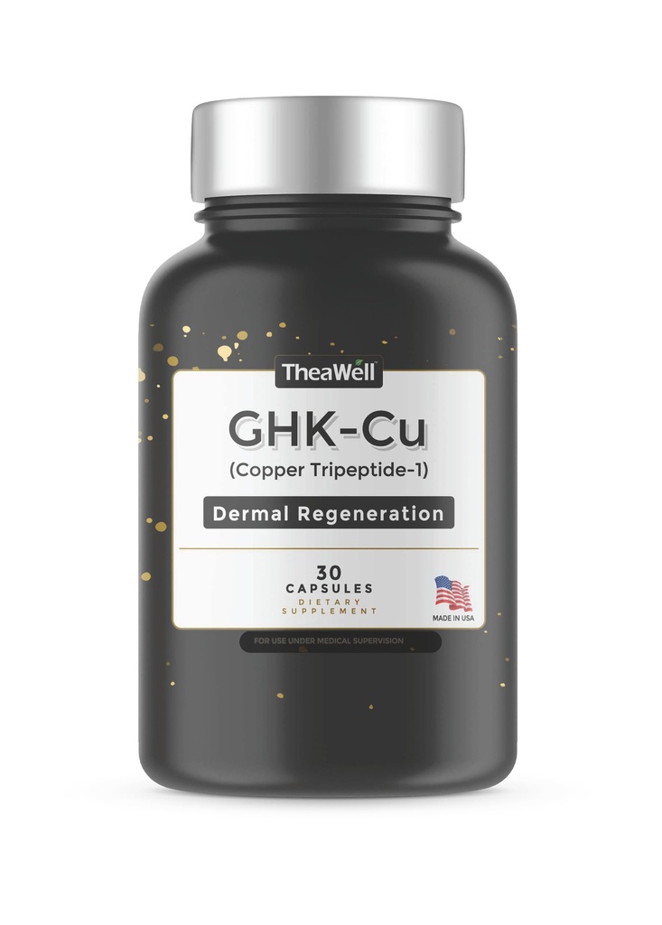 TheaWell GHK-Cu Copper Tripeptide-1, 5mg with MSM, Biotin, Zinc, Bioperine Black Pepper Extract, Dermal Regeneration, Hair Skin and Nails Support, 30 Vegan Capsules, Made in USA