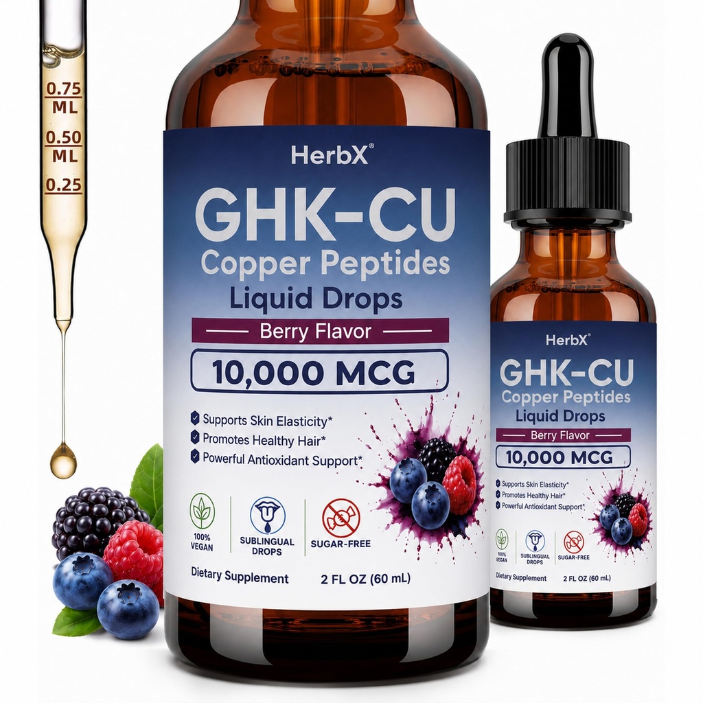 Ghk cu Peptide Supplement Drops, Systemic Support, 2 fl oz | Copper Peptides Supplement, High Absorption, Vegan, Natural Berry Flavor