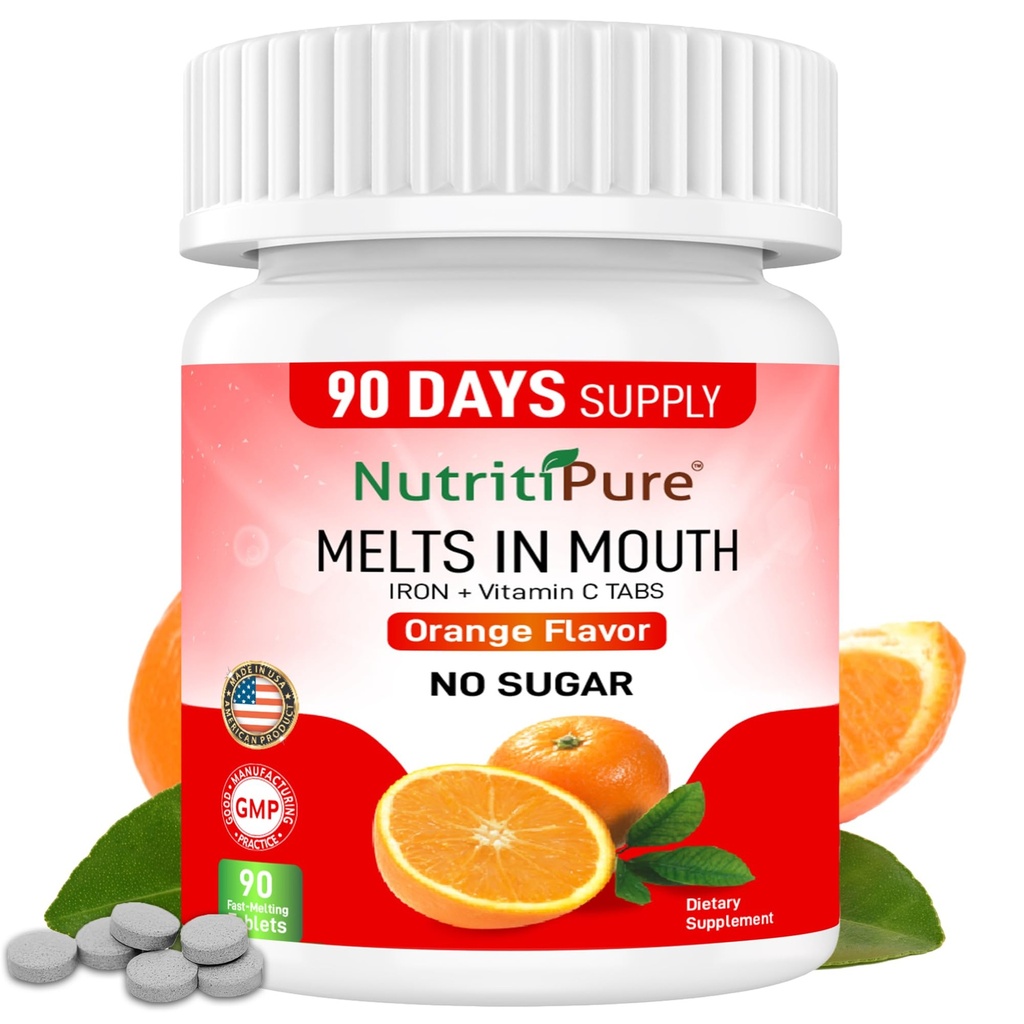 Supplément de fer à croquer pour les femmes/hommes(Carbonyl Iron 18 mg avec vitamine C 30 mg) Comprimé dans Orange Flavor 90 Compte (1)
