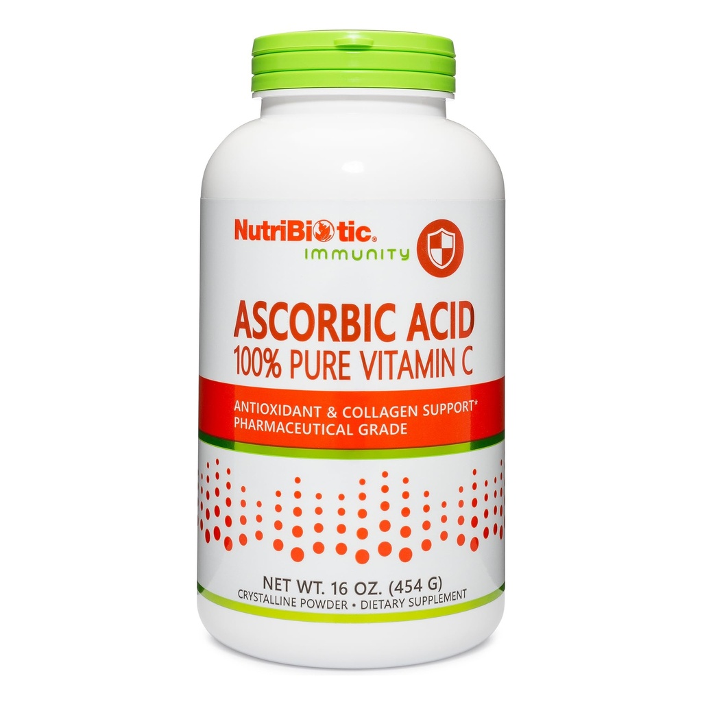 Acide ascorbique nutribiotique Vitamine C Poudre, 16 Oz, acide L-ascorbique de qualité pharmaceutique, 2000 Mg par portion