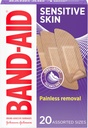 Bande adhésive de marque Band-Aid pour peau sensible, bandes de premiers soins hypoallergéniques avec élimination sans douleur, reste sur quand humide et approprié pour la peau Prone Eczema, stérile, assorties, 20 ct