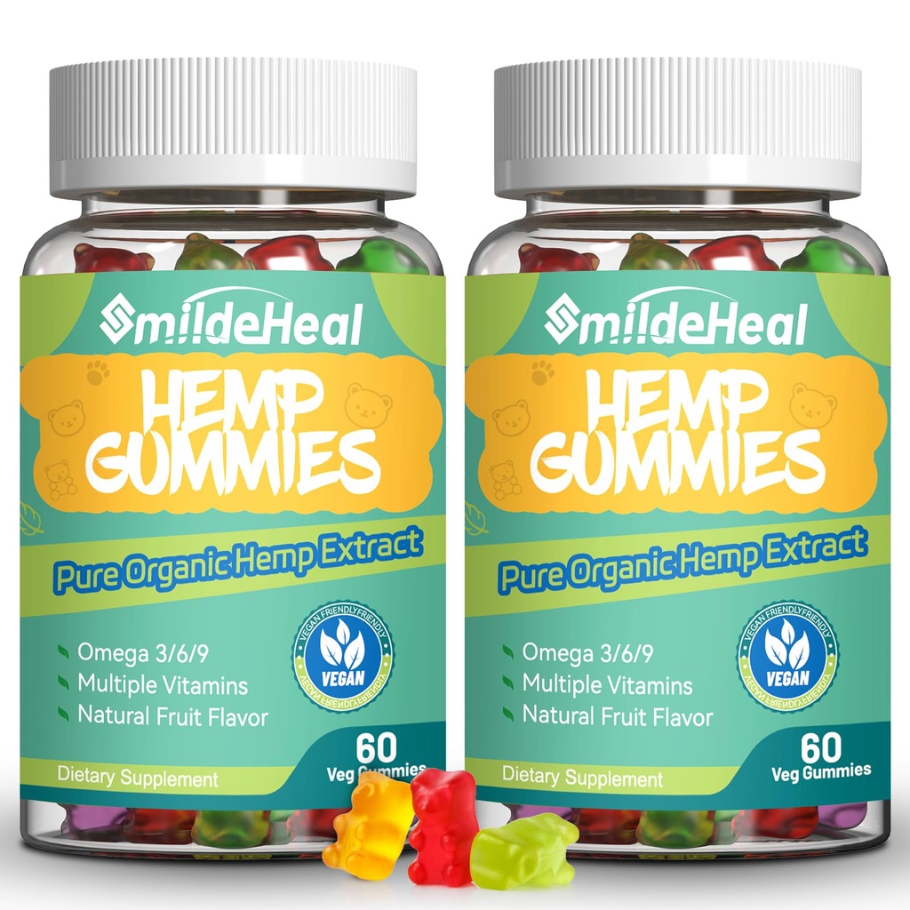 Gommies de chanvre de 2 paquets, 1 500 000 Gommies de chanvre biologique supplémentaires, Gommy supplément de chanvre avec extrait d'huile de chanvre, 120 Gommies