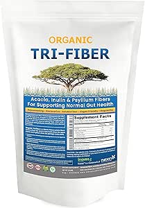 Poudre de fibre organique soluble Tri-fibre, sans arôme Haute Fibre Supplément de fibre soluble 3-en-1 pour le soutien digestif. Fibre alimentaire 2,5 lbs (40oz)
