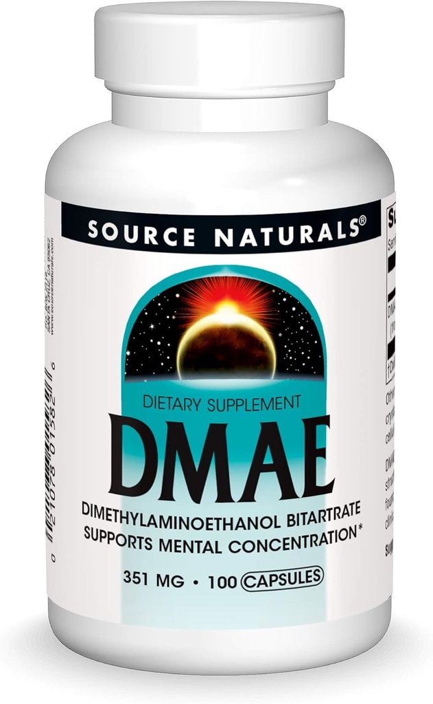Source Naturals DMAE, Bitartrate de diméthylaminoéthanol - soutient la concentration mentale*, 351mg - 100 capsules