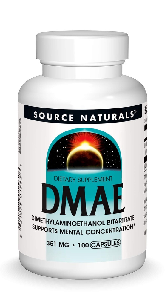 Source Naturals DMAE, Bitartrate de diméthylaminoéthanol - soutient la concentration mentale*, 351mg - 100 capsules