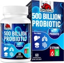 Probiotiques pour les hommes, 500 milliards CFU et 12 hommes Probiotique pour la santé digestive + 4 fibre prébiotique biologique, pour la santé digestive, Gut, immunitaire, Bloating, gaz, soutien énergétique, plateau stable - 60 capsules