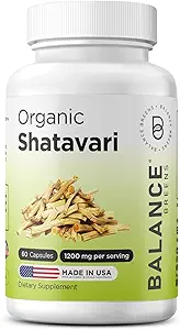 Organic Shatavari 1200mg, 60 Capsules - Lactation Support Vitamins, Hormonal Balance for Women, Asparagus Racemosus Root