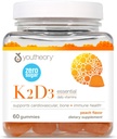 Youtheory K2D3 - Soutien à la santé des os et du coeur* - Combine Vitamine D3 et Vitamine K2 - Sans lait, sans soja et sans gluten - Pêche, 60 Gummies végétariennes