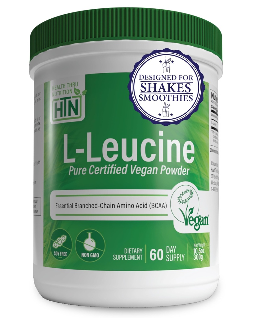Health Thru Nutrition Pure L-Leucine Powder 300g | Certified Vegan | Fermented | Non-GMO | Essential BCAA | 3rd Party Tested | 5 Grams per Serving | (60 Servings)