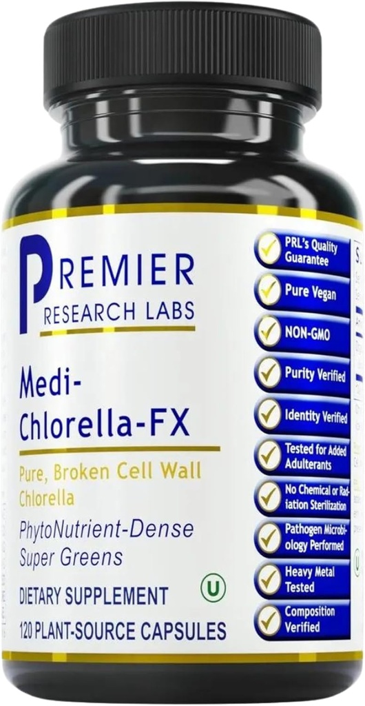 Premier Research Labs Medi Chlorella-FX - Capsules de Chlorella, Capsules de Chlorophylle, Pills organiques pour femmes et hommes, Supplément de Chlorophylle - 120 Capsules végétariennes