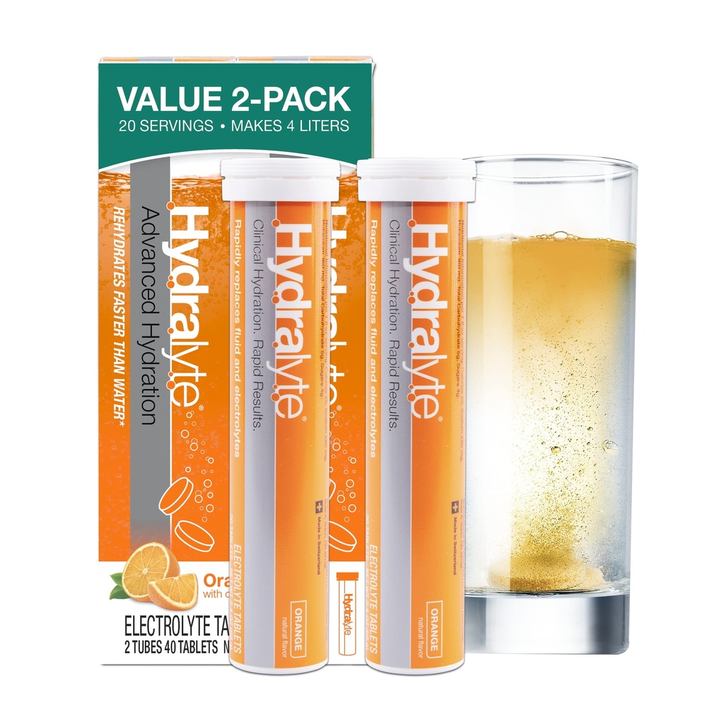 Comprimés d'électrolyte Hydralyte : 40 électrolytes d'oranges Voyage d'avion essentiel pour la réhydratation rapide