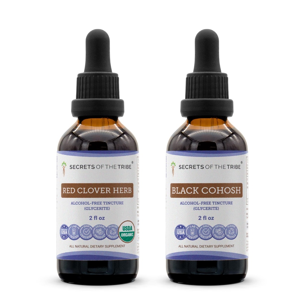Secrets of the Tribe Red Clover Herb and Black Cohosh Liquid Extract 2x2 oz | Trifolium Pratense Dried Leaf and Flower and Cimicifuga Racemosa Dried Root