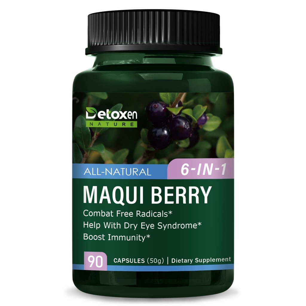 Maqui Berry Power Capsules for Dry Eye Syndrome & Combat Free Radicals with Eyebright Herb Lutein Extract, Adaptogens Herbal for Boost Immunity with Zeaxanthin Blueberry. 90 Count