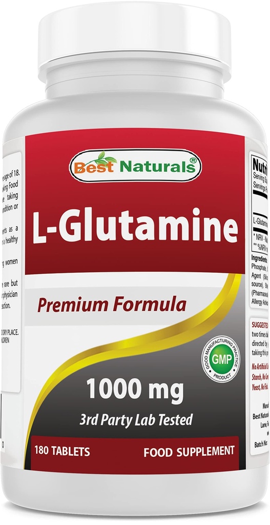 Meilleurs comprimés naturels L-glutamine 1000mg de carburant pour l'entraînement (non-OGM), 180 Compte