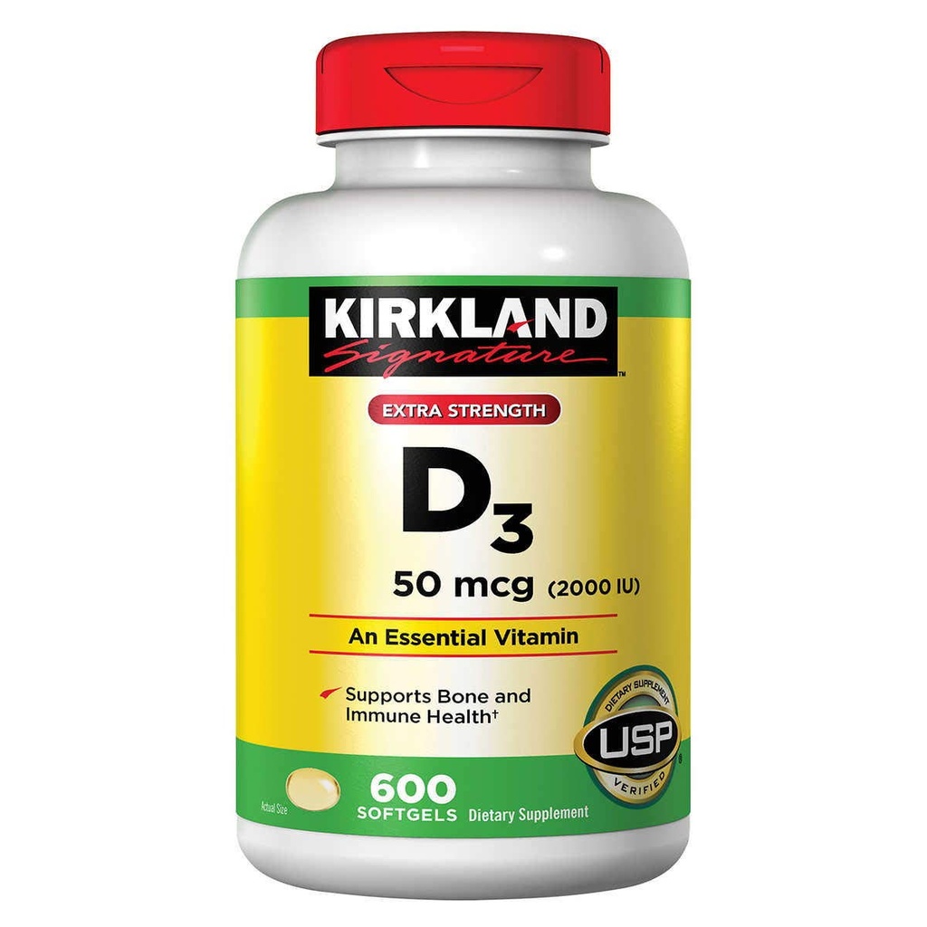 Kirkland Signature Extra Strength D3 50 mcg, 600 Softgels (5 Pack)