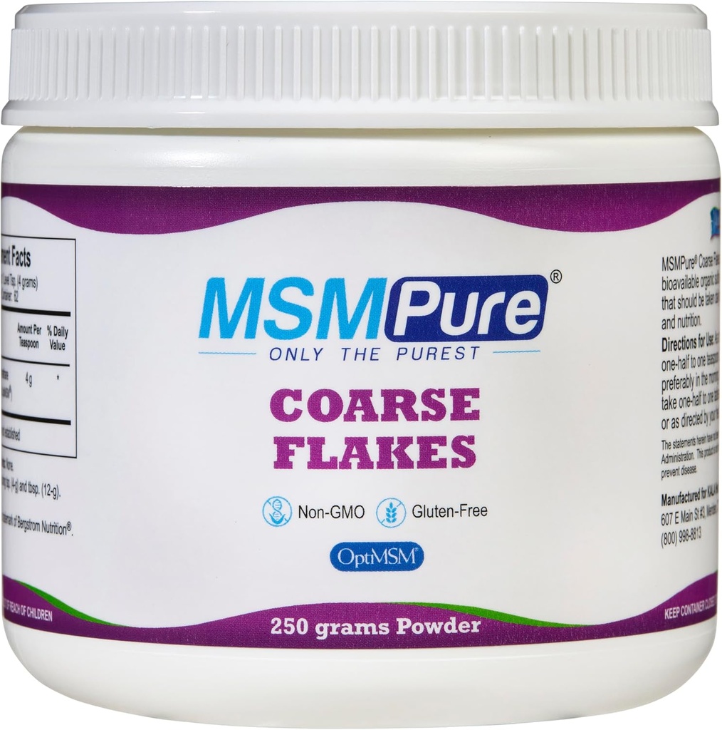 KALA Health MSMPure Coarse MSM Powder Flakes – US-Fabriqué MSM pour la santé articulaire, l'apparence cutanée et le soutien des cheveux et des ongles – 8,8 oz, soufre organique