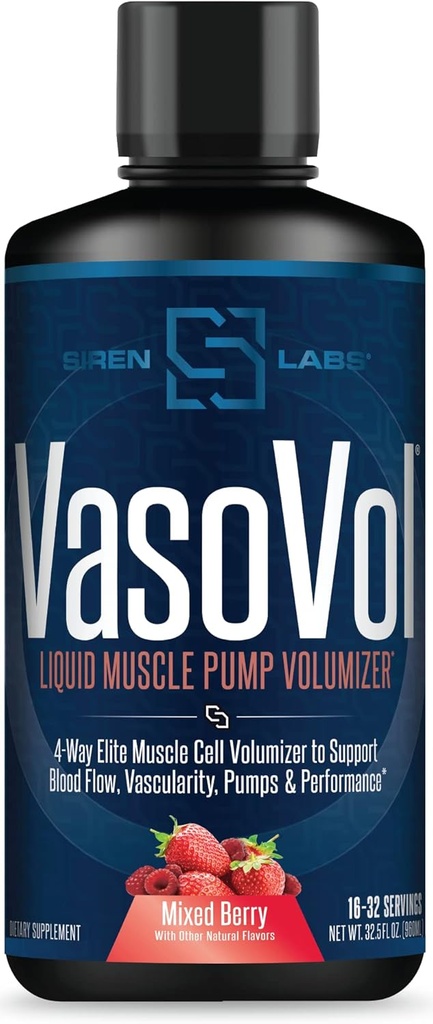 Vaso-VOL Pompe à Muscle Liquide Volumizer avec Sulfate d'Agmatine - Préentraînement pour les hommes à prendre vos séances d'entraînement au niveau suivant avec vasculaire et performance (Berry mixte)