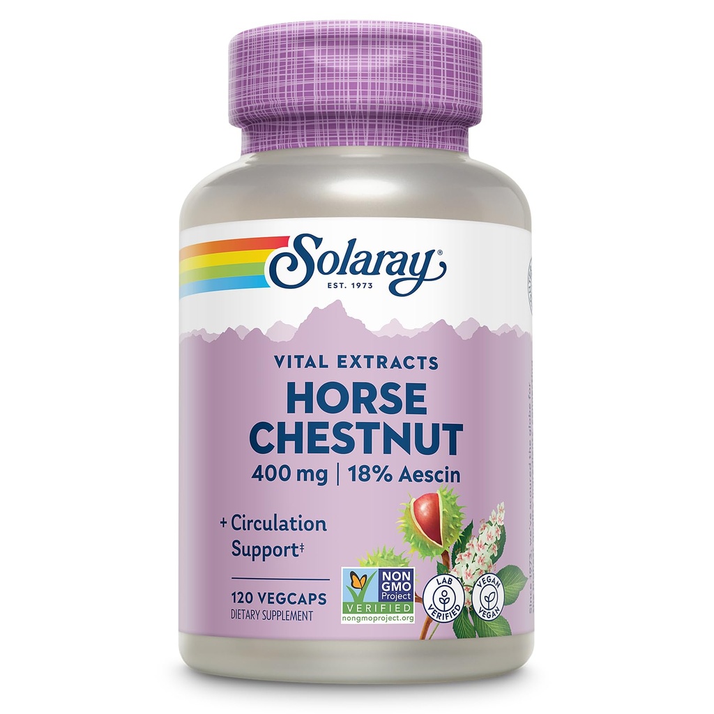 Solaray Horse Chestnut Extract 400 mg - Standardisé à 72 mg d'Aescine - avec 55 mg de boucherie Broom - Suppléments de veinage et de circulation sanguine - Vegan, non-OGM, garantie de 60 jours, 120 portions, 120 VegCaps