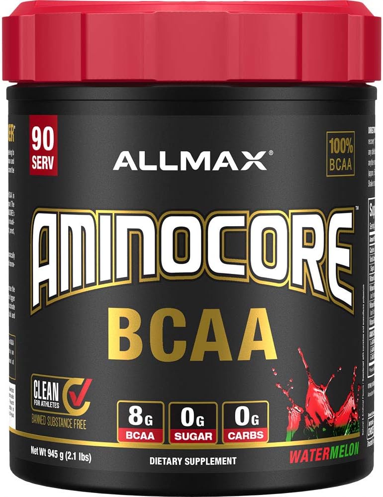 ALLMAX Nutrition AMINOCORE BCAA Poudre, 8.18 Grams d'acides aminés, boisson de récupération intra et post-entraînement, sans gluten, pastèque, 945 g