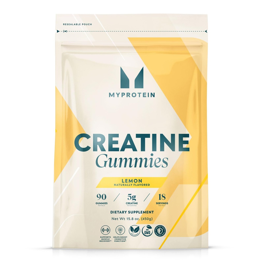 Myprotein Creatine Gummies, 5g Creatine Monohydrate per Serving, Lemon, 90 Count, 18 Servings, Chewable Post/Pre Workout Strength & Recovery Sports Nutrition Supplement, Vegan, Non-GMO