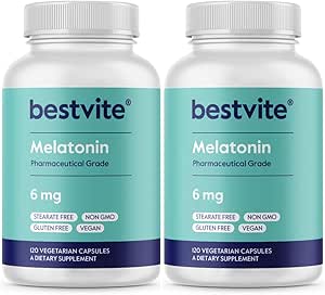 BESTVITE Melatonin 6mg (240 Vegetarian Capsules) (120 x 2) - No Stearates - Vegan - Non GMO - Gluten Free