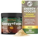 EarthNutri Energy + Focus Powder Supplement - Energy Boost & Aide à la concentration avec PeakO2, AlphaSize, Cognizin, PurCaf, Theacrine, acétyl L-Carnitine L-Tyrosine – Mango Flavor - 20 portions (171g)