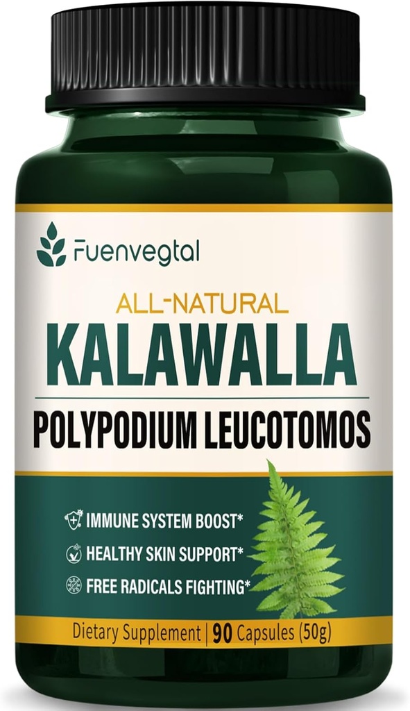 Kalawalla Racines Capsules, Polypodium Leucotomos Extract Suppléments Support Système immunitaire, santé de la peau, et la défense des radicaux libres, dure 3 mois. 90 Compte