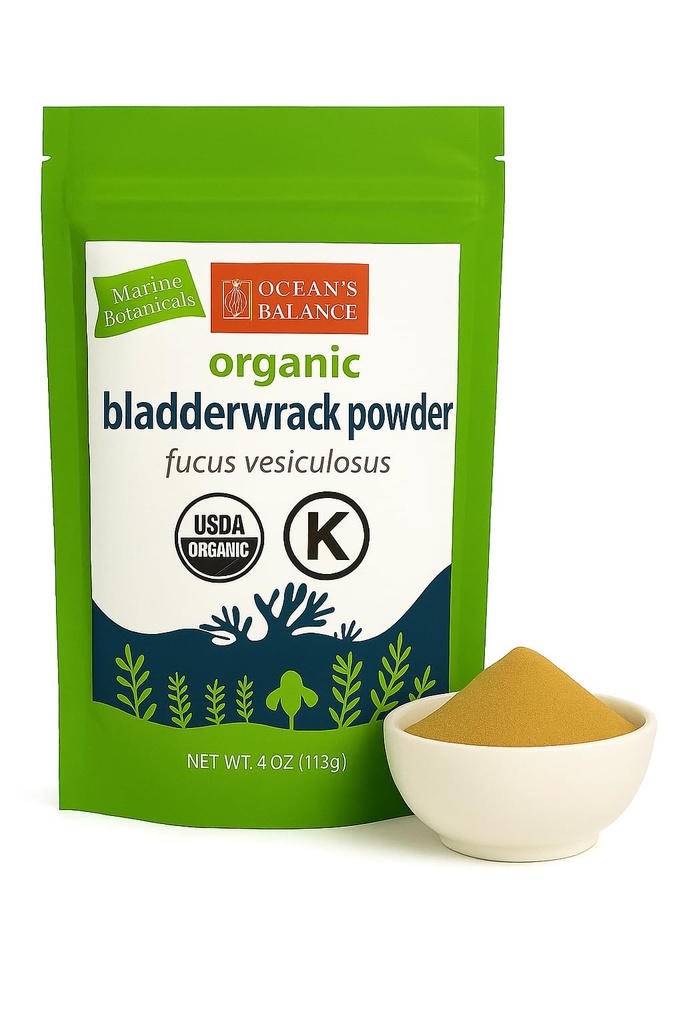 Ocean’s Balance Clean – Organic Bladderwrack Powder (Fucus vesiculosus) from The Pristine Maine Coast | Vegan • Lab‑Tested Purity • Skin & Digestive Wellness, 4 Oz