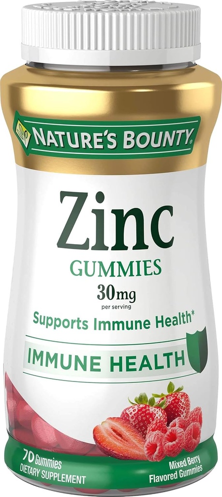 Bounty Zinc Gummies de la nature par Bounty de la nature 30mg 70 Gummies mixtes parfumées aux baies, 70 Comte
