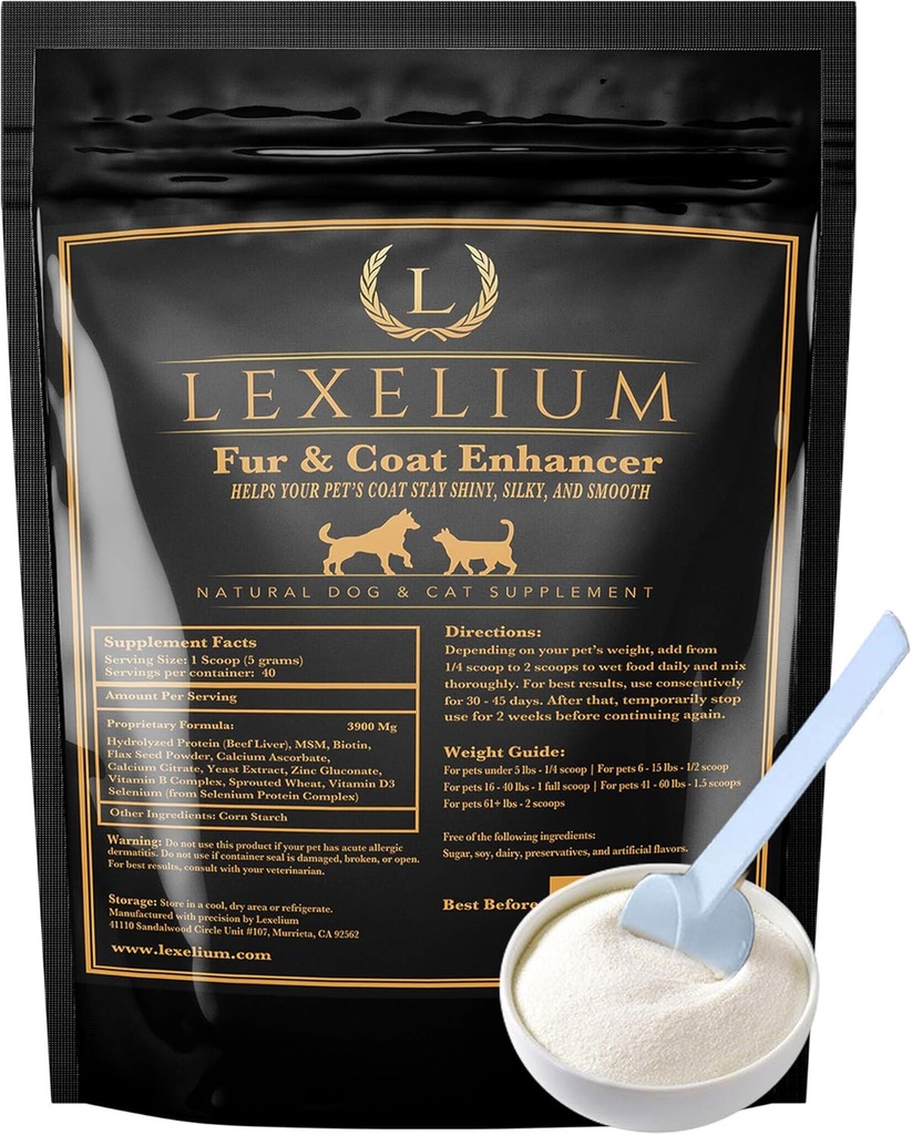 Supplément de peau et de manteau de dermatite pour les chiens et les chats - favorise la santé de la peau et de la fourrure pour les chiens et les chats - aide avec la peau sèche, la peau sèche + autre symptôme - formule de poudre naturelle approuvée par les vétérinaires - 200G