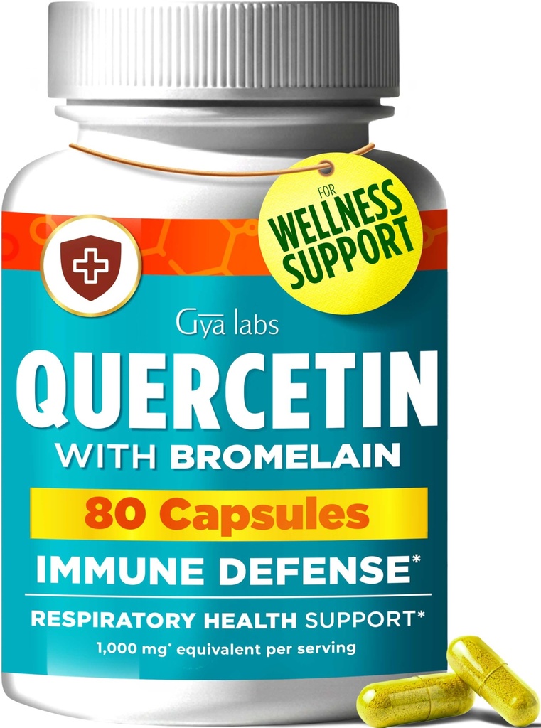 Gya Labs Quercetin with Bromelain Capsules - 80 Count - Daily Immune & Seasonal Wellness Support - Antioxidant Supplement - Quality Tested