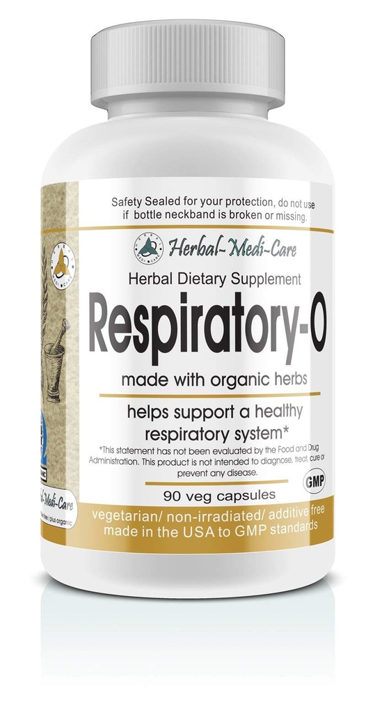 Whole Food Respiratory-O (Lung) Vegetarian Capsules by Herbal-Medi-Care (90-Count) - Made with Organic Ingredients - No Toxic Chemicals