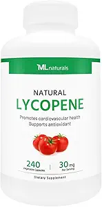 ML Naturals Lycopène naturel 30 mg 240 Capsules végétales. Antioxydants et immunosupport, santé cardiovasculaire et santé de la prostate, NSF-Certified & cGMP-Compliant, laboratoire tiers testé