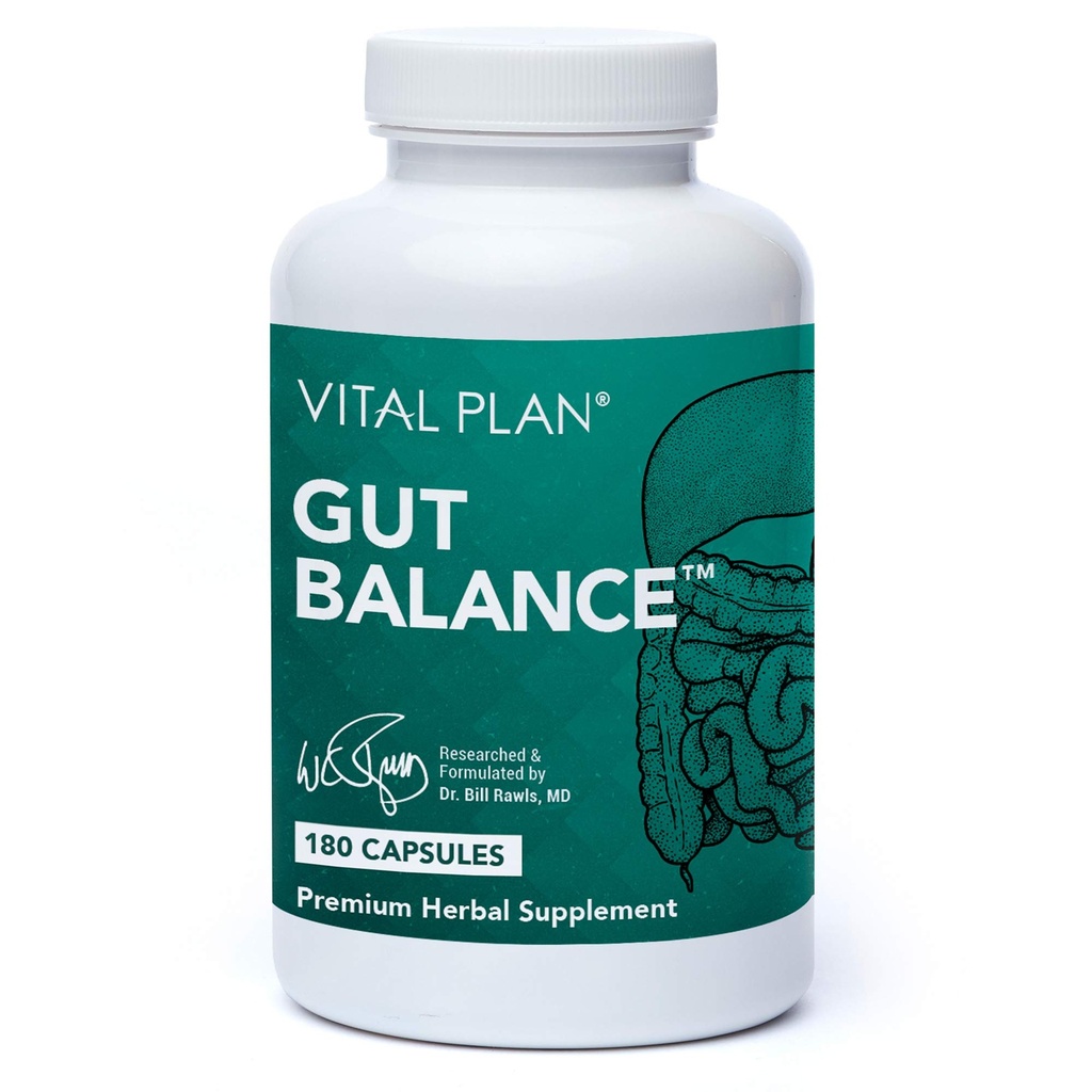 Supplément Vital Plan Gut Balance par Dr. Bill Rawls - Formule avancée de soutien de la santé digestive avec Elm Bark, Berberine et Extrait de dandelion pour les femmes et les hommes (180 capsules)